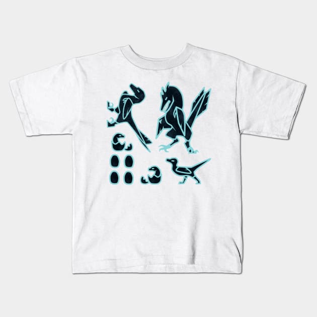 Raptor Family: Inverted Sticker Sheet Kids T-Shirt by BeastsofBermuda